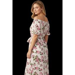 Puff Sleeve Floral Midi Dress M 100% Cotton Button Front Cottagecore Soft Girl